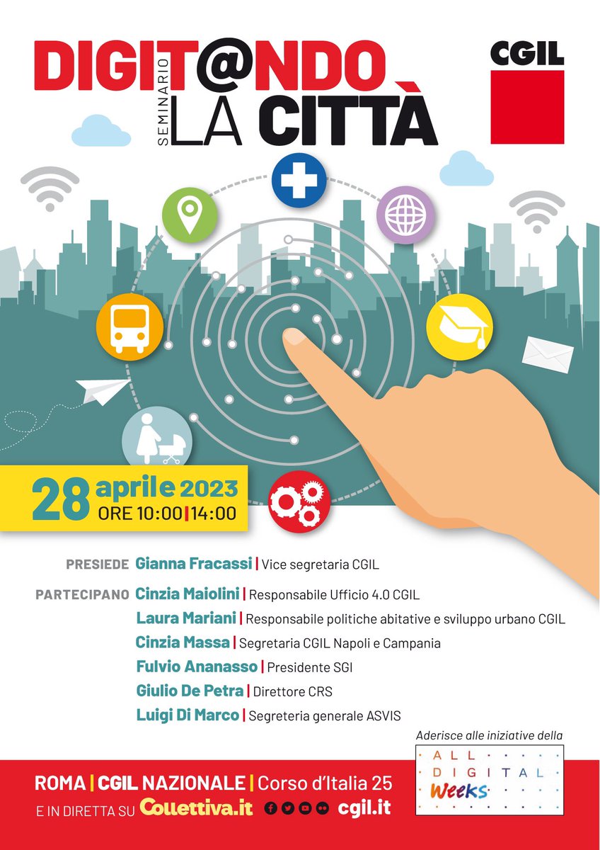 ADeLuca_SlcCgil's tweet photo. Digit@ndo la Città, iniziativa della @cgilnazionale nell’ambito della di @AllDigitalEU di Milano.
La tecnologia può essere d’ausilio a città e comunità sostenibili, deve rispondere ai bisogni delle persone.
#AllDigitalWeek
#Cgil
#digitale
#sostenibilità
https://t.co/uiGCD0CUbH https://t.co/kaWHcBdkay