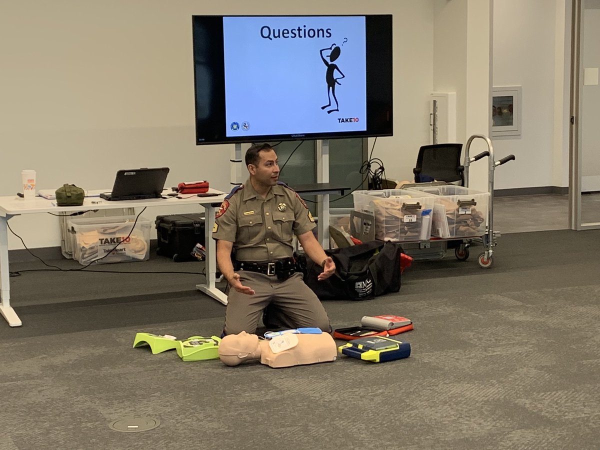 TxDPSCapitol's tweet photo. Earlier this week Sgt’s V.Taylor and A. Salines, TOD , conducted STOP-THE-BLEED, TAKE 10 (CPR) &amp; AED training to 24  Investigators from the Texas  Department Of Insurance.  The training was held at the Barbara Jordan State Building, Capitol Complex.  #CATRAC #TDI https://t.co/eDQM93tcgy