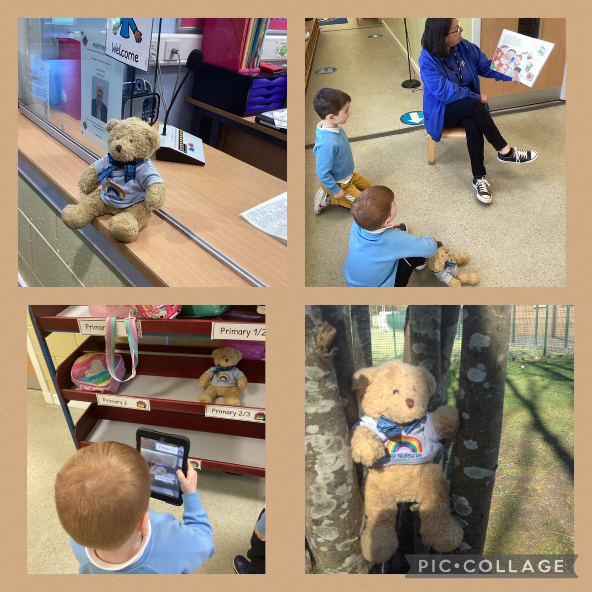 NewStevenstonPr's tweet photo. Another busy morning for our Everywhere Bear. The preschool children in the caterpillar group did an amazing job showing him around our school. The Children and Everywhere Bear visited the classrooms, playground, dinner hall and the office. #TransitionChallenge #EverywhereBear https://t.co/20kfQBf6XW