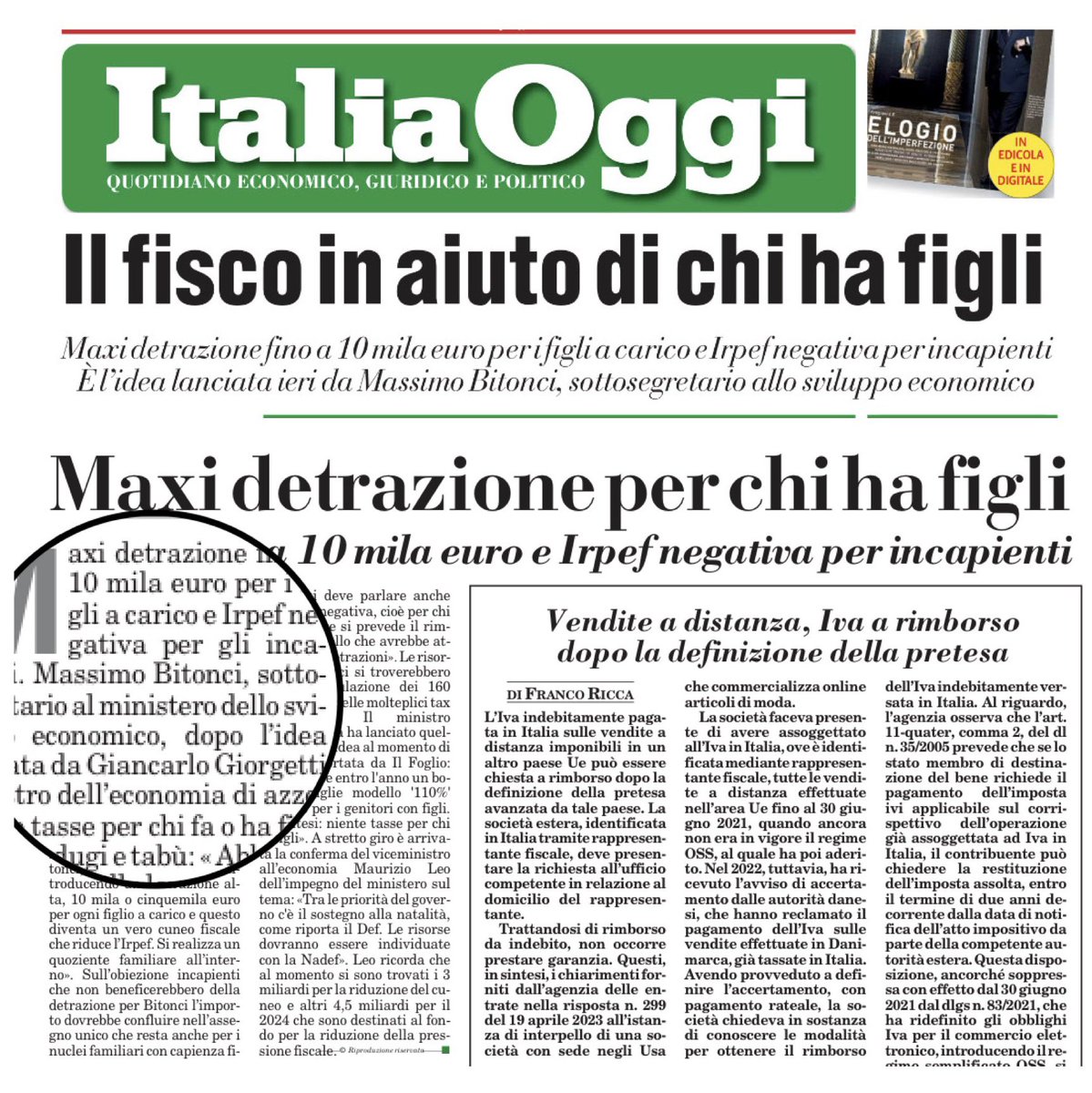 massimobitonci's tweet photo. 📰 #fisco #aiuti #natalità #Bitonci #Lega @ItaliaOggi @LegaSalvini @LegaCamera @Lega_Senato @matteosalvinimi https://t.co/YDLyeADf7W
