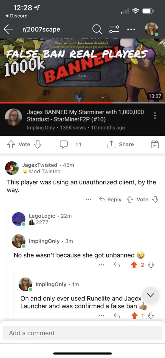 Uhh? So i was banned for macroing, but Twisted said i used a client and another unbanned me because it was a false ban. This gives me great faith in keeping my accounts 🤣