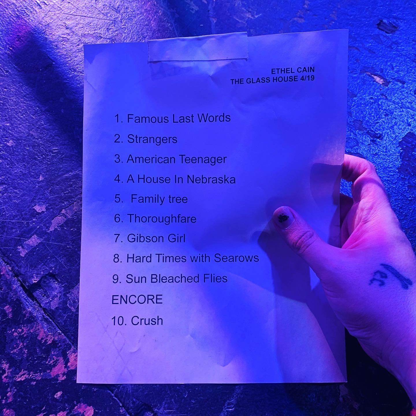 Ethel Cain Updates on Twitter "the setlist from tonight’s show famous
