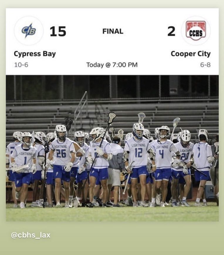 🥍🥍Tonight Championship Game 7:00pm at South Plantation HS Cypress Bay vs South Plant.                       

… last night