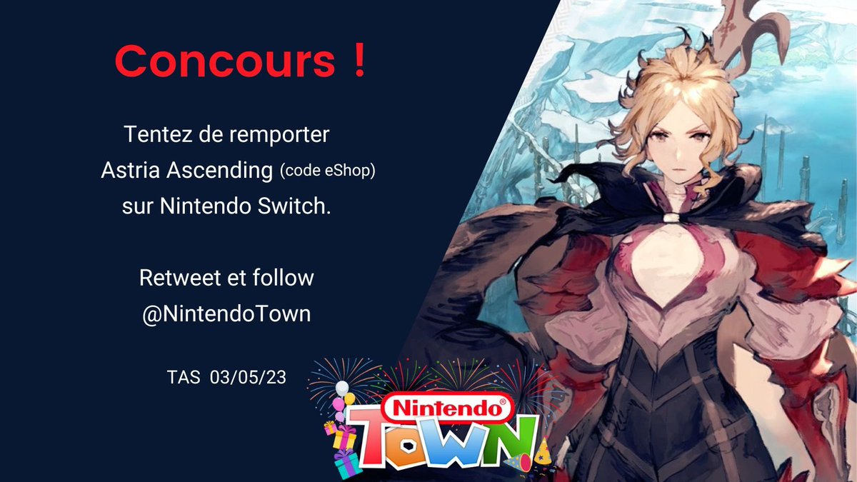 NintendoTown's tweet image. 🎉 CONCOURS 🎉

Gagnez le JRPG Astria Ascending sur Nintendo Switch ! 🎮
 
Pour participer, il vous suffit de follow @NintendoTown et de retweeter cette publication. 🤩

Le tirage au sort aura lieu le 3 mai.
Bonne chance à tous ! 🍀 
#NintendoSwich #Concours #21ansNT