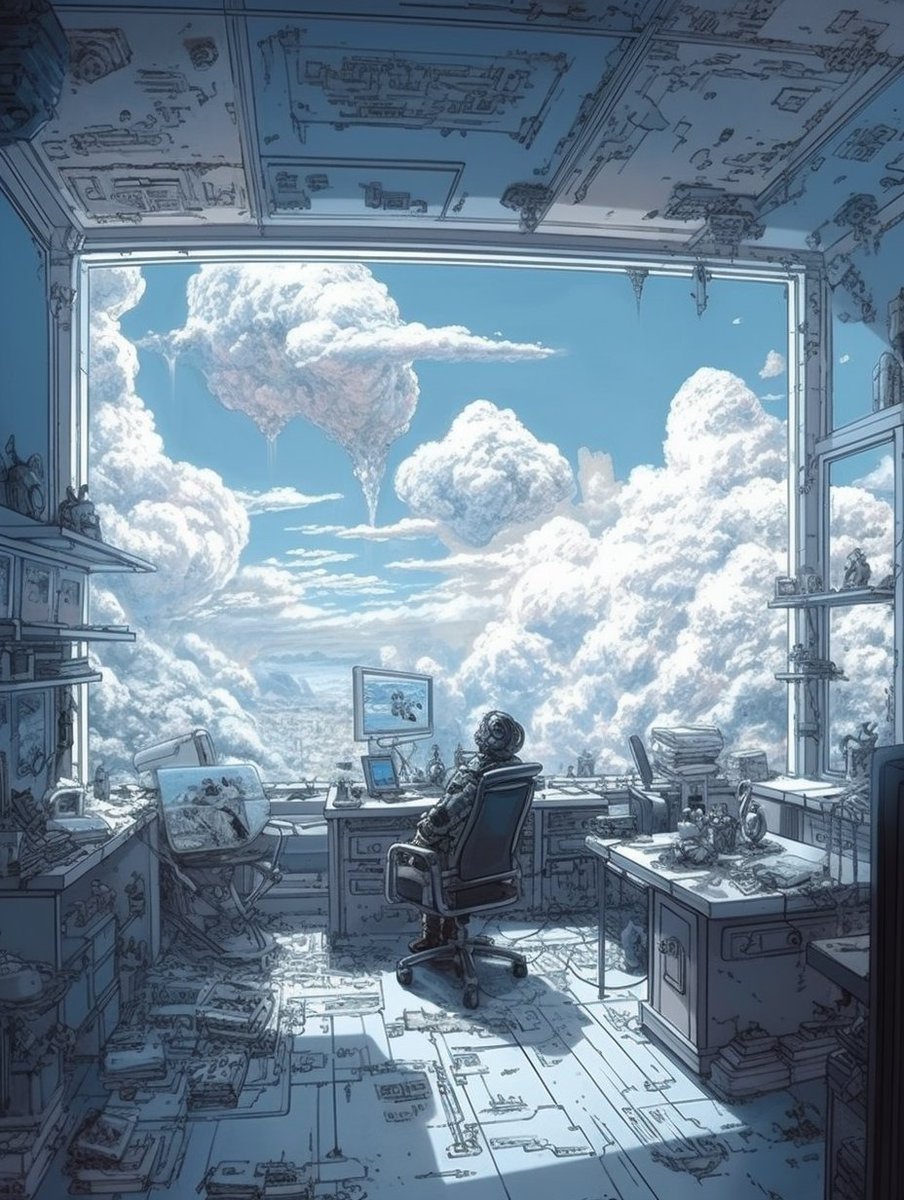 BGnarli's tweet photo. Sky Office 
#AIart #midjourney https://t.co/UvnrDX7xJE