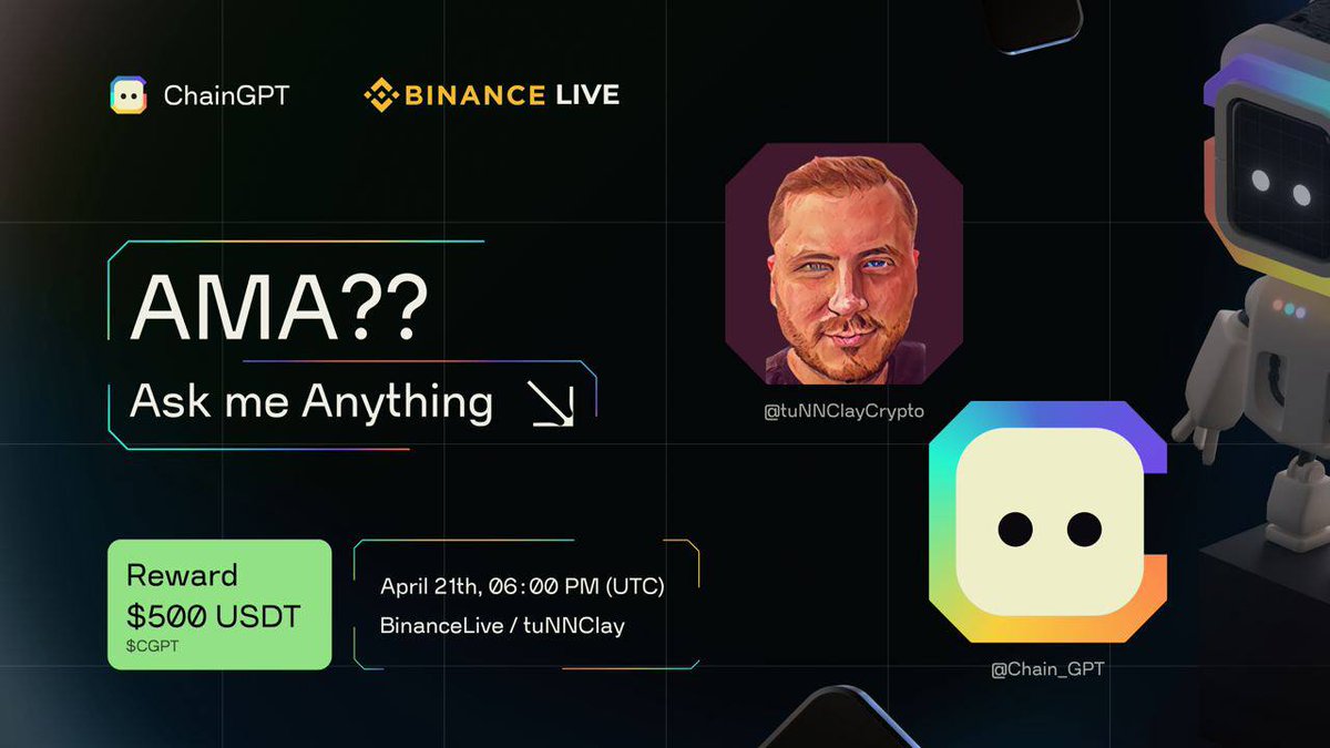 🚀We are excited to announce our 2nd live AMA event with Chain GPT (<a href="/Chain_GPT/">ChainGPT</a>) for a great project.

🔥 To celebrate, we're giving away #500USDT worth of $CGPT tokens as a reward.🎉 

Ready to join? Here's what you need to do ⬇️

✅ Complete the Gleam task