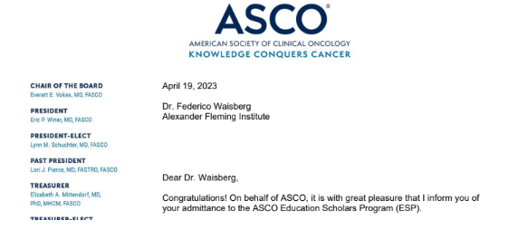 fwaisberg1's tweet photo. Very delighted to have been selected for the ASCO Education Scholars Program. Thank you @ConquerCancerFd for this opportunity! https://t.co/svDObl7OZ9