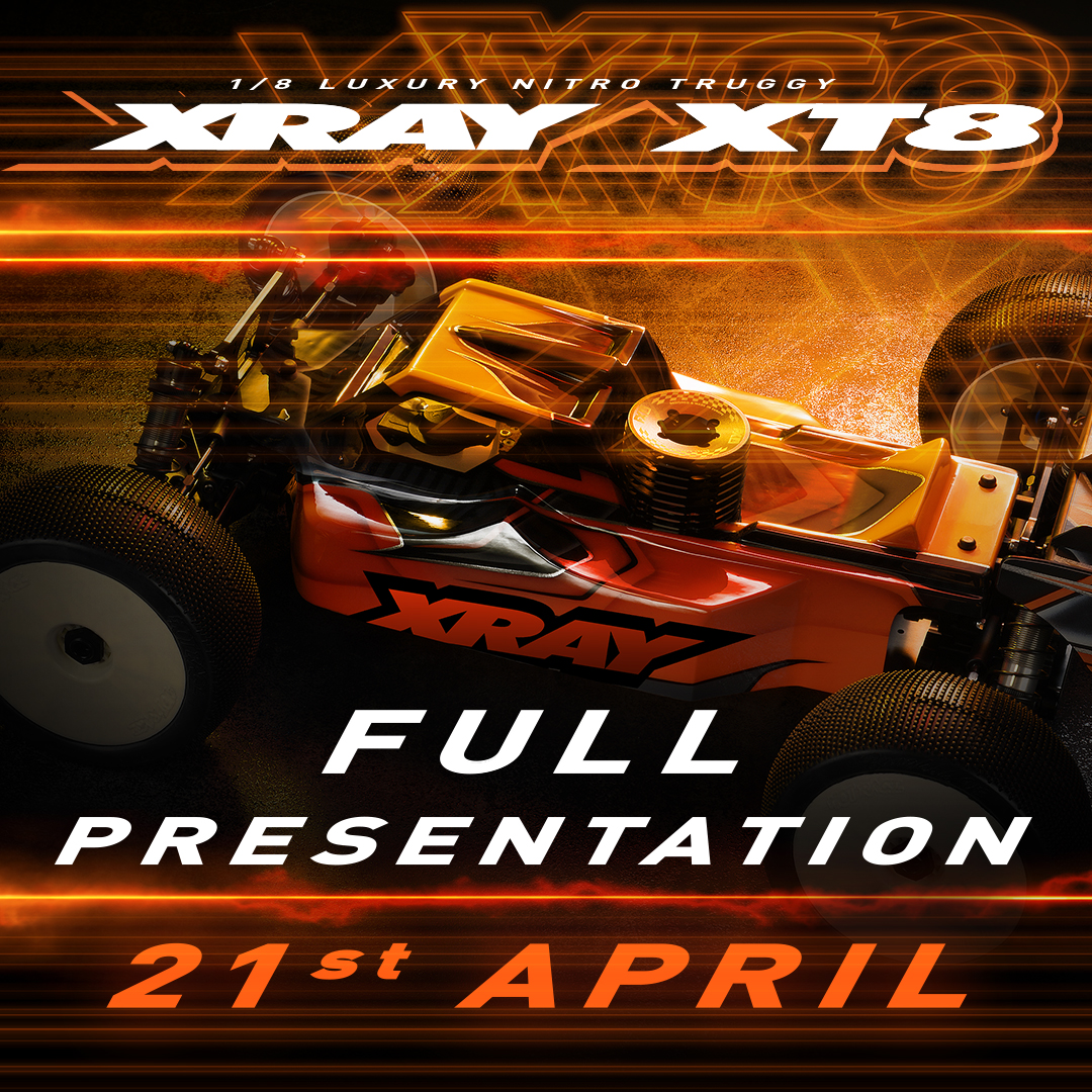 TeamXRAY's tweet photo. The new XT8'24 full presentation will be released on Friday 21st April 2023.
#XRAY #XRAYracing #XT8 https://t.co/GuCqFvf4Uy