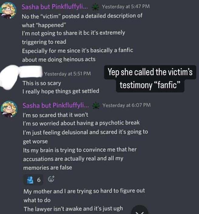 PinkFluffyLion's tweet photo. LEAH PARKIN from Midlothian VA is a rapist who was hiding in the ST fandom under the name gayerthings11 since last year. Please b00st this as much as possible so people will recognize her if she comes back.

(other names: pinkfluffylion, elumaxn, elmaxruinedme, dontmesswithducks) https://t.co/dDpBi5auYB