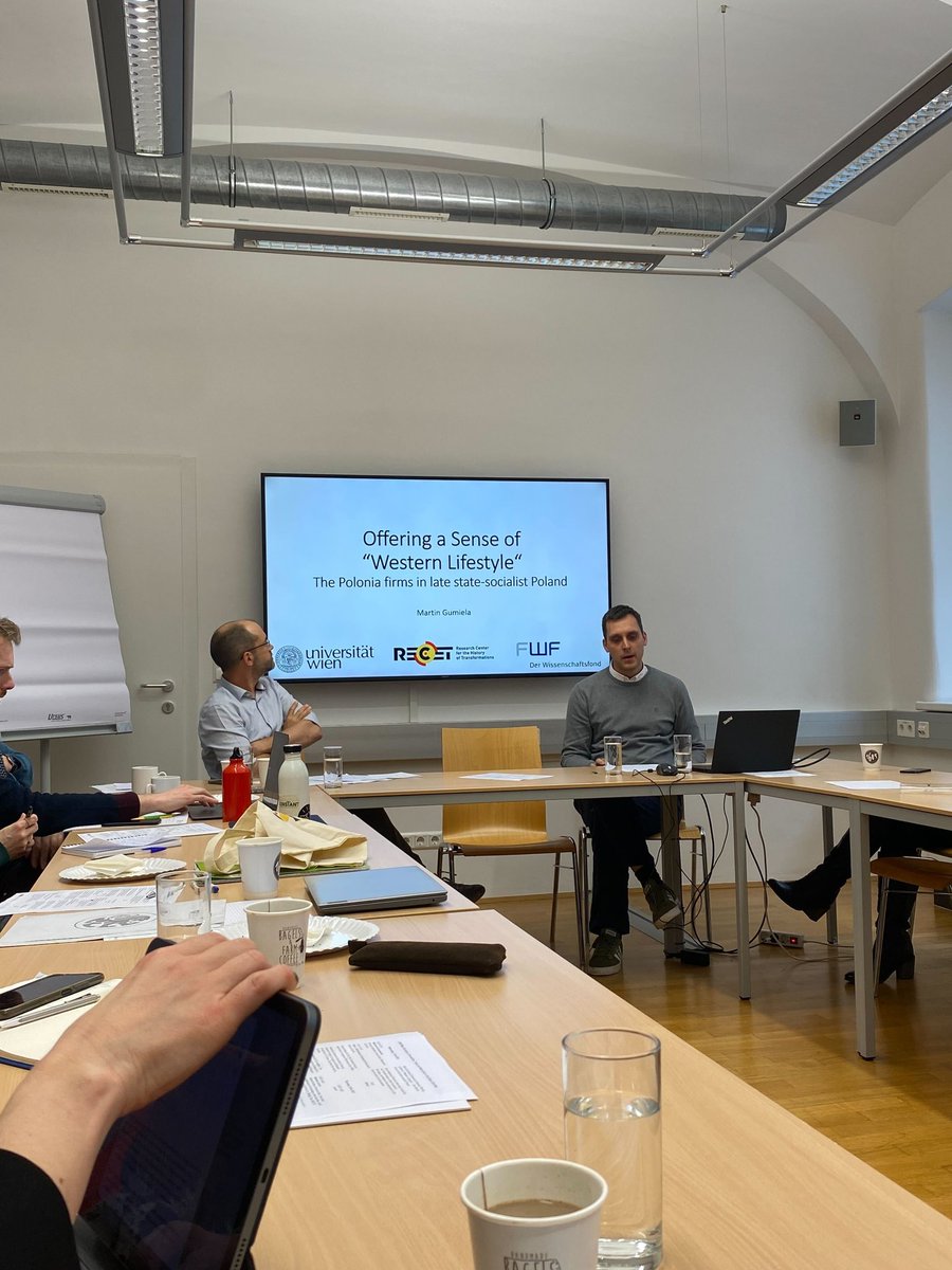 recetvienna's tweet photo. Our Researcher Martin Gumiela presenting his paper on Polonia firms in late state-socialist Poland at yesterday's session of the CENTRAL Workshop: Commodities, Trade, and Materiality in the Global Cold War. 
More information on the ongoing workshop: https://t.co/bLLyxpvjcL… https://t.co/iBp9a8LfP3