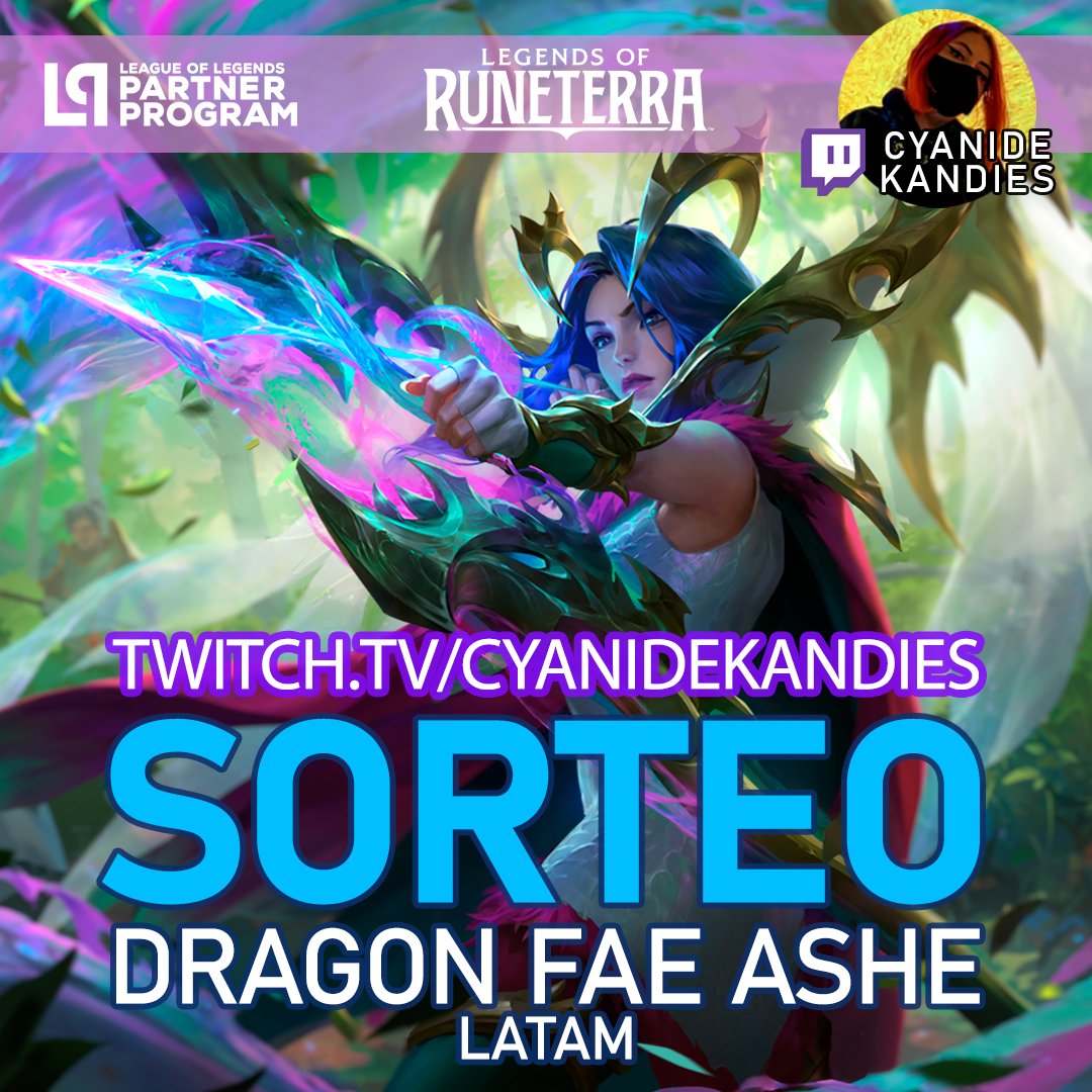 🐉SORTEO ASHE DRAGON FAE (LOR)🐉

Para participar, sígueme y:

🔁RT y ♥️ like a éste tweet
💬Comenta tu RiotID (Nombre+#TAG) y etiqueta a un amigo

Saco 5 ganadores el  18/4 y el resto los rifo en Twitch e Insta ♥ Suerte uwu

#LeaguePartner 
<a href="/LoRLATAM/">Legends of Runeterra LATAM</a>
