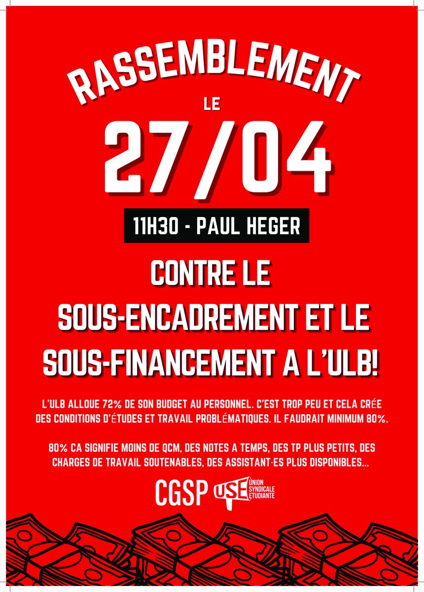CgspUlb's tweet photo. Appel à un arrêt de travail le 27 avril pour de meilleures conditions de travail et d’étude à l’ULB !
Pourquoi se mobiliser ? 🧵 https://t.co/0DJkn10hy5