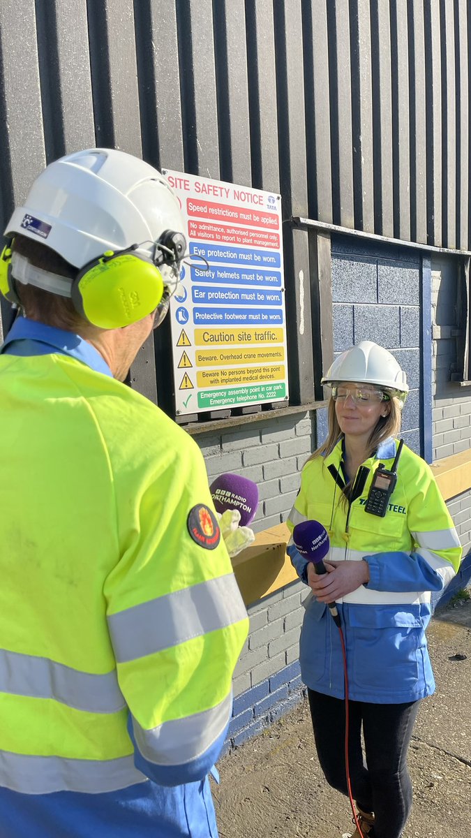 TataSteelUK's tweet photo. One of our fabulous #womenofsteel Angela Long talking to @tompradio @BBCNorthampton about the new warehousing investment at our Corby works https://t.co/0m69f6MchA
