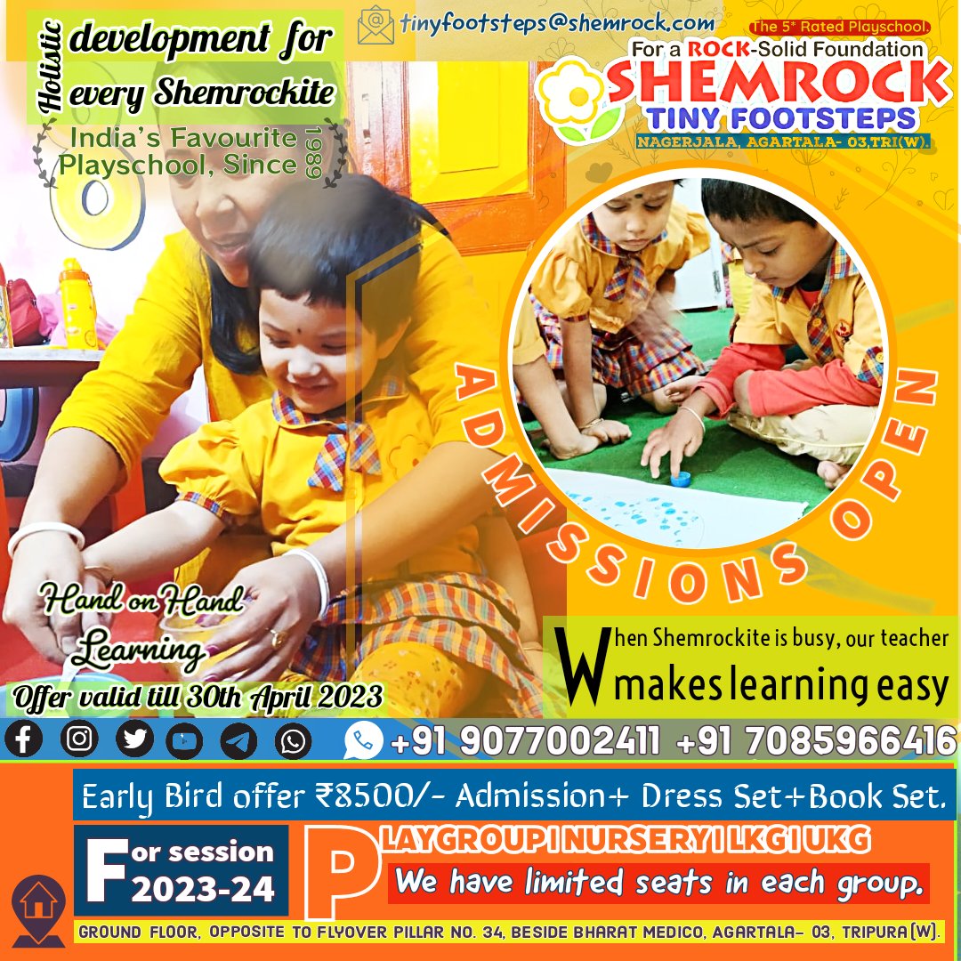 ShemrockT's tweet photo. #preschool #new_session #rocksolidfoundation #kindergartenactivities #creativity #handsonlearning #childreneducation #innovation #earlychildhoodeducation
Groundfloor, opposite to flyover pillar no. 34, beside Bharat Medico, Agartala-03, Tripura(W).
#Admissions_open. https://t.co/xQlDESxg32