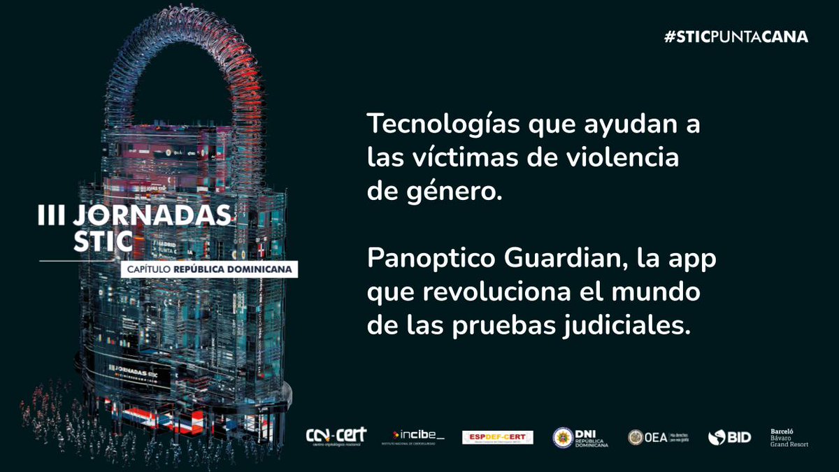 Nuestra app, Panoptico Guardian (y su piloto N1+ en #Medellín), ¡se van a Punta Cana! 🌴🌴 Hoy a las 22:55 (hora española) haremos una ponencia en #STICPUNTACANA con <a href="/KonchiCordon/">Concepción Cordón Fuentes</a> y Ángela Bermúdez ccn-cert.cni.es/iiijornada-rdo… #seguridad #ViolenciaDeGenero