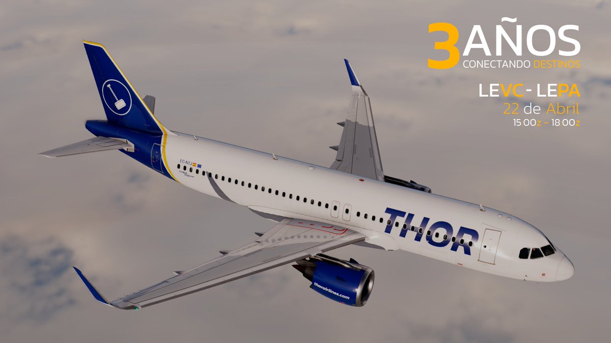 thorairlines's tweet photo. Nos complace anunciar nuestro tercer aniversario🥳, que mejor manera que volando desde Valencia hasta Palma de Mallorca en @IVAOES @ivaoaero 💙🤍 https://t.co/7FivsHTcVn