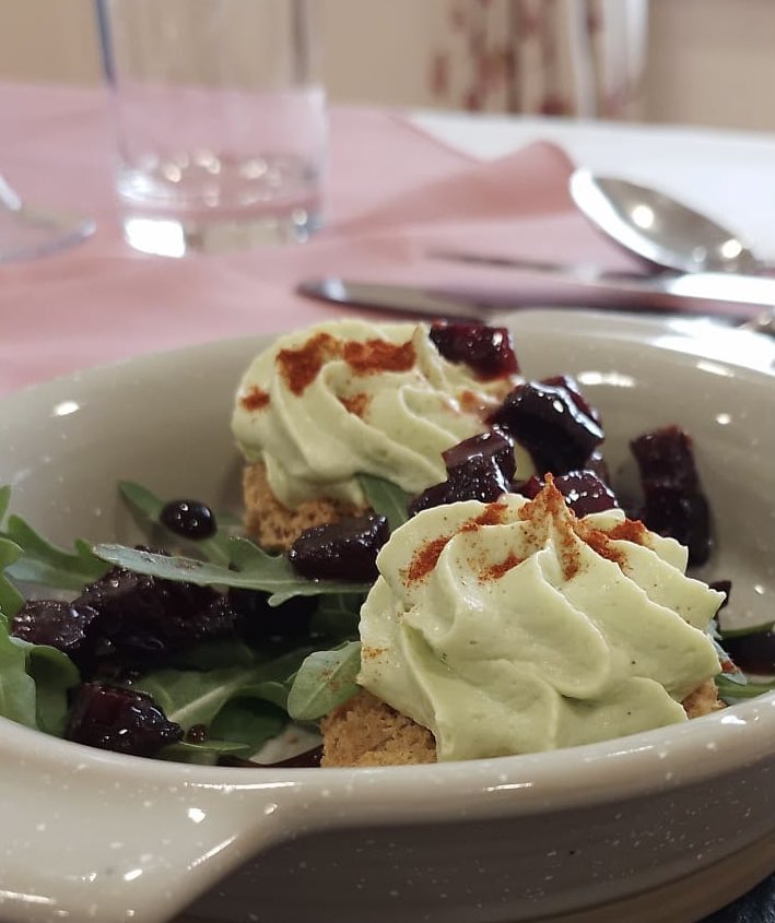 HallmarkSurrey's tweet photo. The residents have been very involved with the content for our new menu. Here are just some of the new dishes. Beetroot &amp; avocado croute, chilli &amp; coriander king prawns, a cobbler &amp; summer trifle. Which one do you fancy?  #carehomefood #newmenu #lightwater #carehome #nutrition https://t.co/T6WyUCHqv9