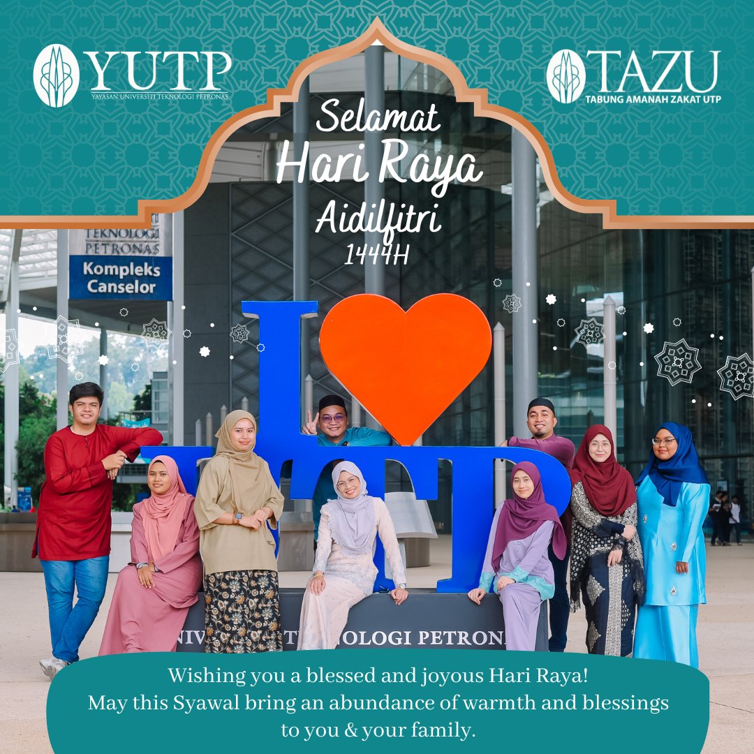 YayasanUTP's tweet photo. Yayasan UTP & Zakat Management would like to wish everyone Selamat Hari Raya Aidilfitri, Maaf Zahir dan Batin!
May this raya bring us together and always be connected to our hearts. Enjoy the festivities and the sweet delights of Aidilfitri.
Happy Eid Mubarak everyone!
#yutp https://t.co/wMwiX7t4V1