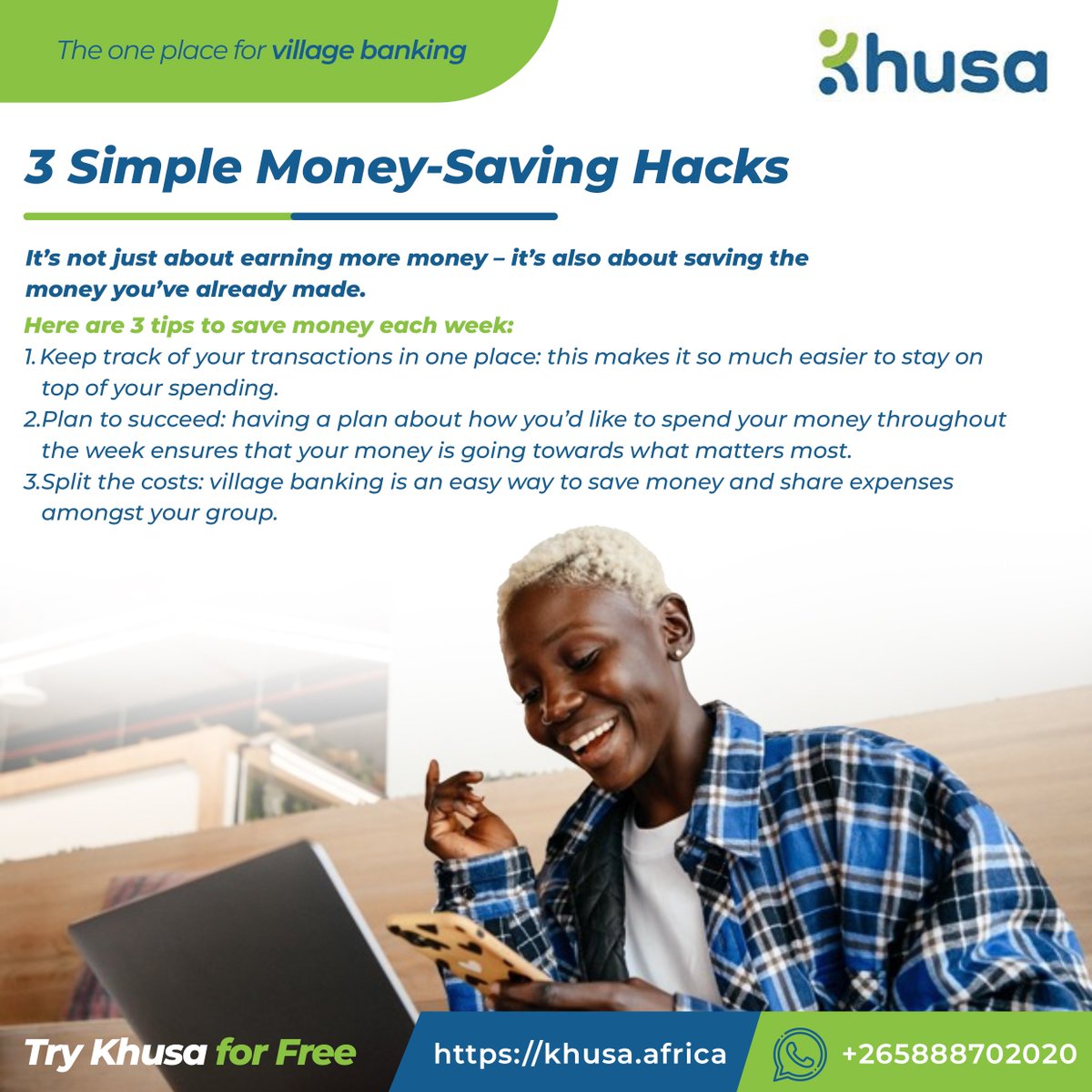 khusaafrica's tweet image. It’s not just about earning more money – it’s also about saving the money you’ve already made.

Khusa is Free 📷: sso.khusa.africa/Authorize/Regi…
Contact 📷: +265888702020

#UseKhusa #KhusaMeansMoney #VillageBanking #SavingsGroup