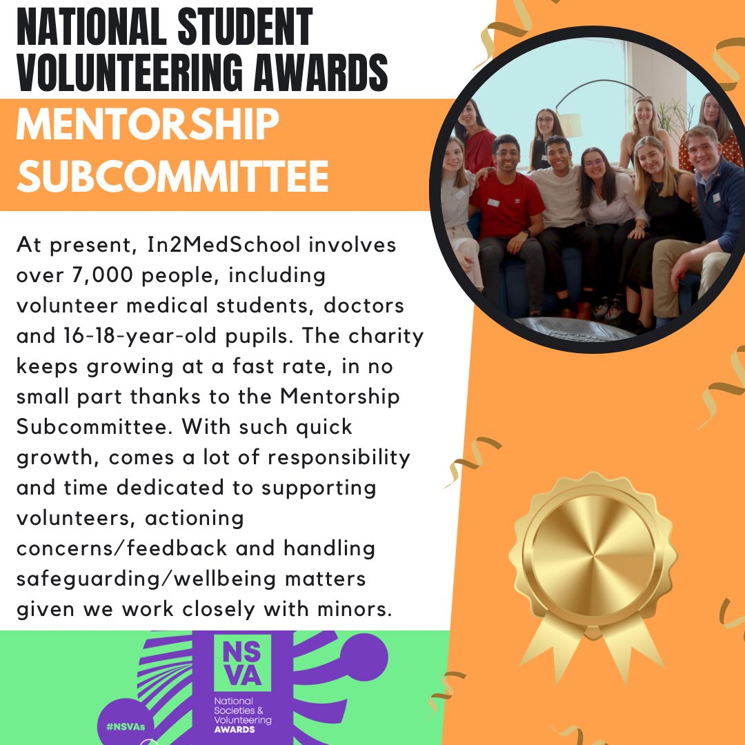In2MedSchool's tweet photo. We are delighted to announce that the Mentorship Subcommittee for this year has been nominated for The Community Award as part of the National Student Volunteering Awards π§‘π
#in2medschool #i2ms #aspiringmedic #futuremedic #wideningaccess #wideningparticipation #medtwitter https://t.co/ycBXyvnv0I