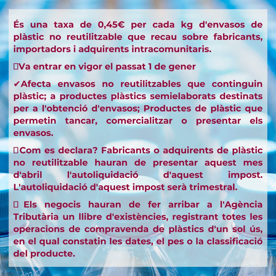 DeCaraAssessors's tweet photo. Llisqueu la imatge per a conèixer les dades més importants del nou impost del plàstic.

📞 93 890 25 52⠀
📩 info@decaraassessors.com

#vilafrancadelpenedes #assessoria #gestoria #gestoriavilafranca #consultoria #emprenedoria #pimes #autonoms #ImpostDelPlastic https://t.co/SvxPqMkXg5