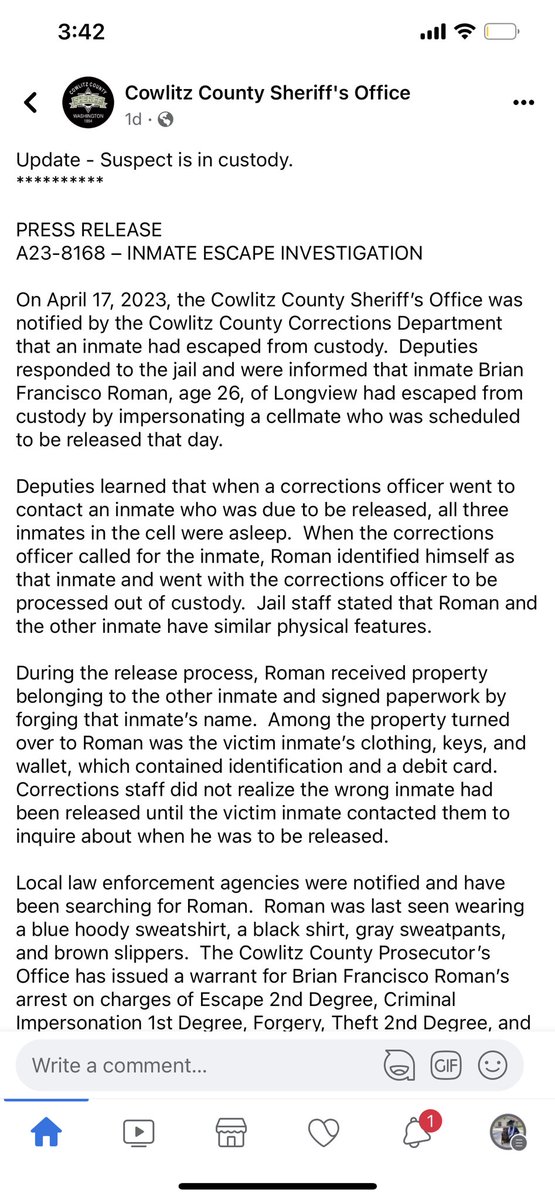 Cmathew321's tweet photo. @Lk_Gd_ogu @DailyLoud Looks like he’s back in custody lol https://t.co/km3JMY8Pk2