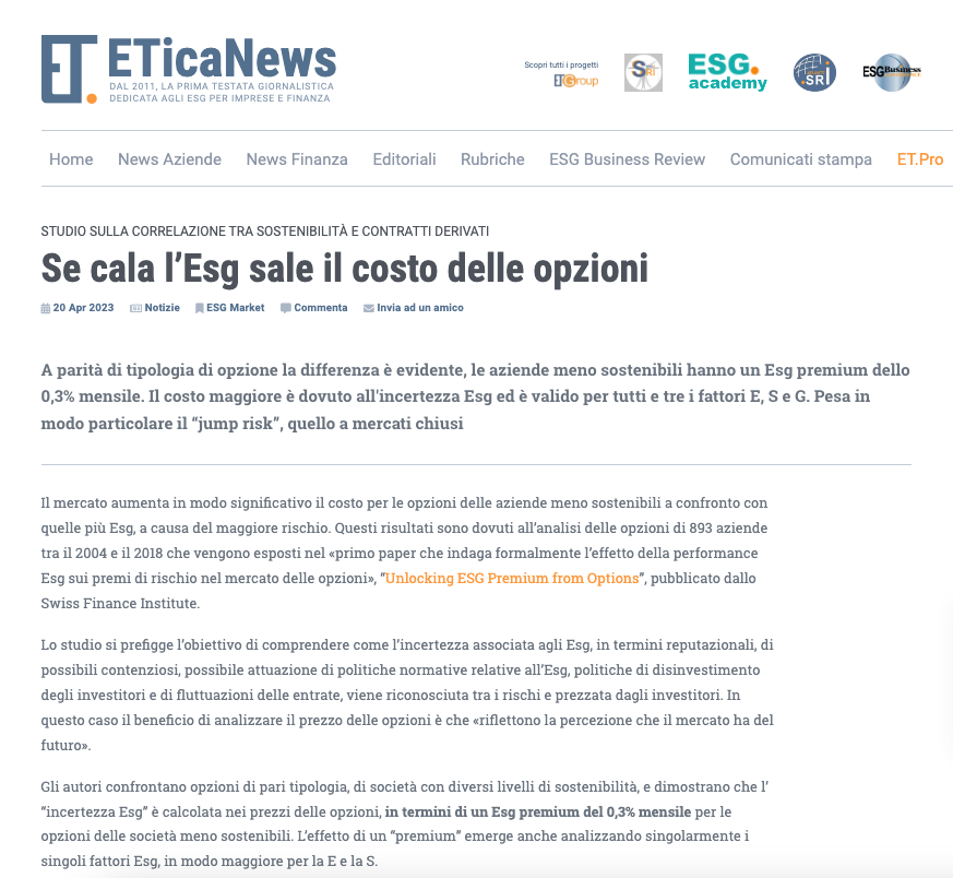 ETicaNews's tweet image. Se cala l’Esg sale il costo delle opzioni - Studio sulla correlazione tra sostenibilità e contratti derivati - 📉📈 eticanews.it/se-cala-lesg-s…

@SFI_CH 
#opzioniESG #deltahedging #jumprisk