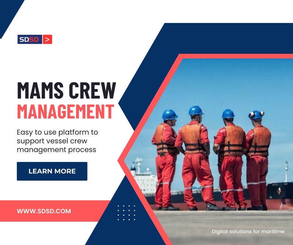 SD_SD's tweet photo. Streamline crew management, planning and training with SDSD MAMS. Find out more - https://t.co/qibtMKm952
#SDSD #digitalsolutions #maritime #crewmanagemany #crewdata #SDSDsmartsolutions #martimedigitalsolution #smartshipping #shipowners #shipmanager https://t.co/3ae17Ef6gw