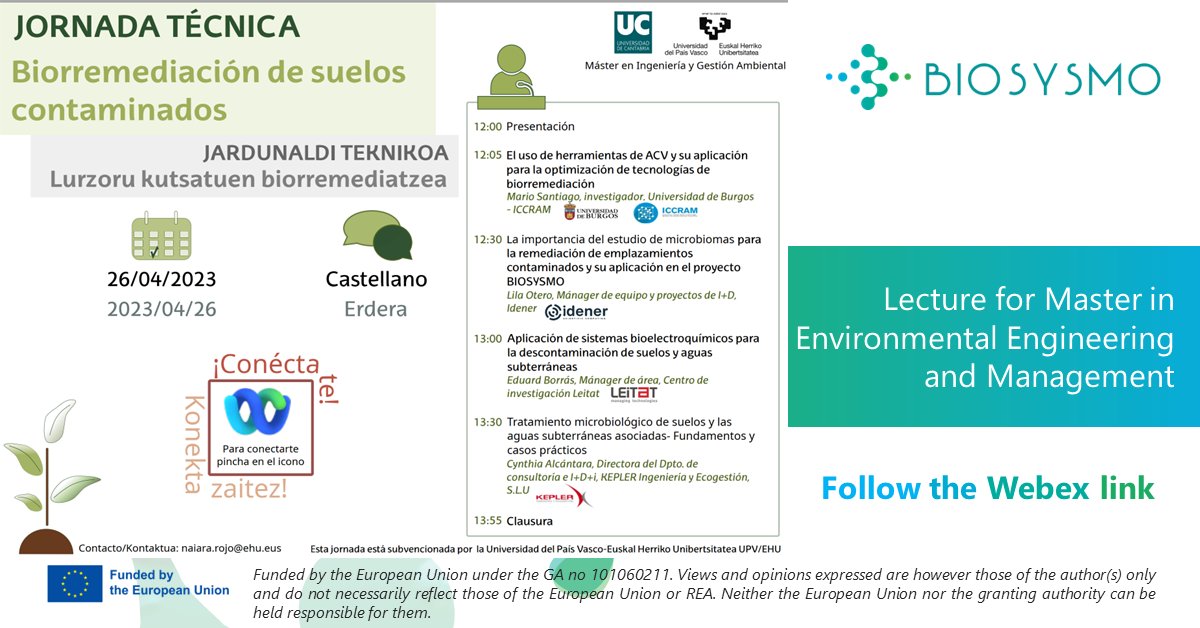 biosysmo's tweet photo. 👩🏻‍🏫 On April 26, Dr Lila Otero (@idener) will give an online talk to Master students, open to the public as well. 
👉🏼 Our #BIOSYSMO partners @Leitat and @ICCRAM_UBU will also participate.
📌Follow the link: https://t.co/6OTG6Um6Dp
#HEU #IDENER #LEITAT #UBU #ICCRAM #master #lecture https://t.co/CiRZiHQ8z9