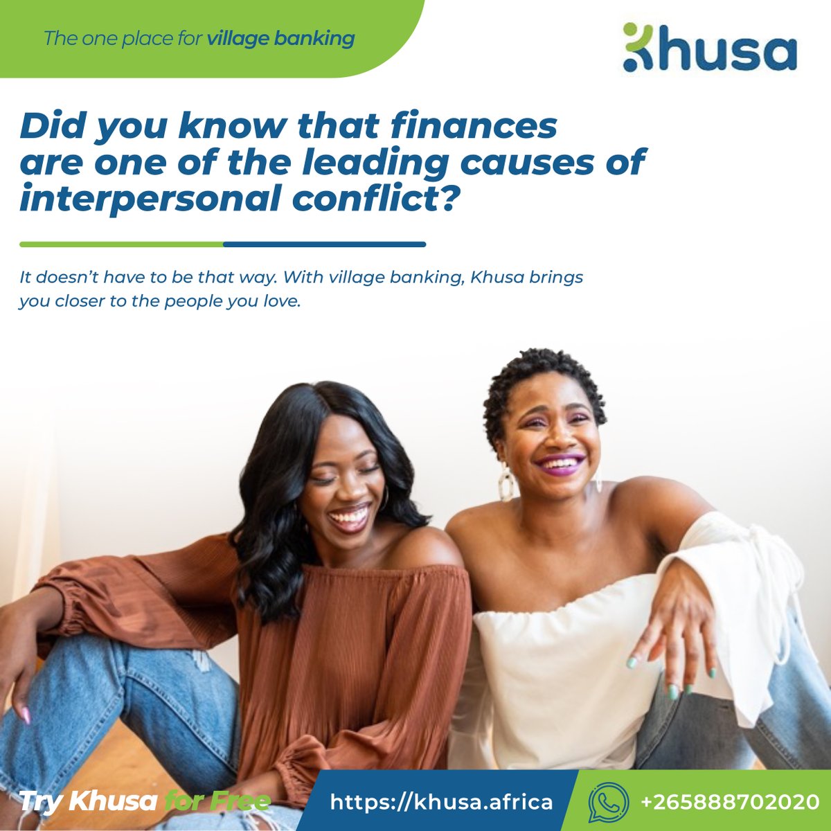 khusaafrica's tweet image. Did you know that finances are one of the leading causes of interpersonal conflict?

Khusa is Free 📷: sso.khusa.africa/Authorize/Regi…
Contact 📷: +265888702020

#VillageBanking #SavingsGroup
