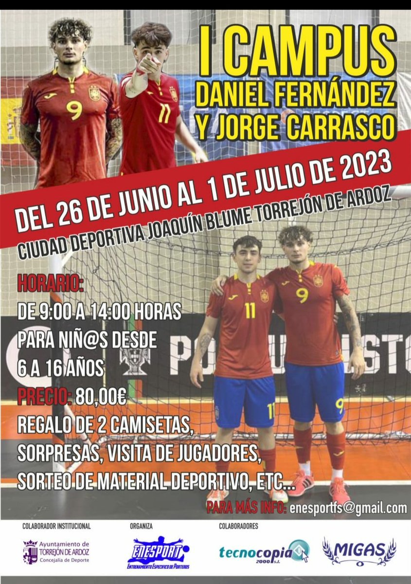 enesportfs's tweet photo. Pues ya estaría.
Tenemos otro evento cerrado para este Verano en Torrejón de Ardoz.
Campus Fútbol sala @Danieelitoo1 @jcarrascoog .
Dos jugadores Torrejoneros que empezaron desde la base y ya están en la élite.
Gracias @martincriado7 @TorrejonDxte por hacerlo posible https://t.co/S4Bu7DY4LO
