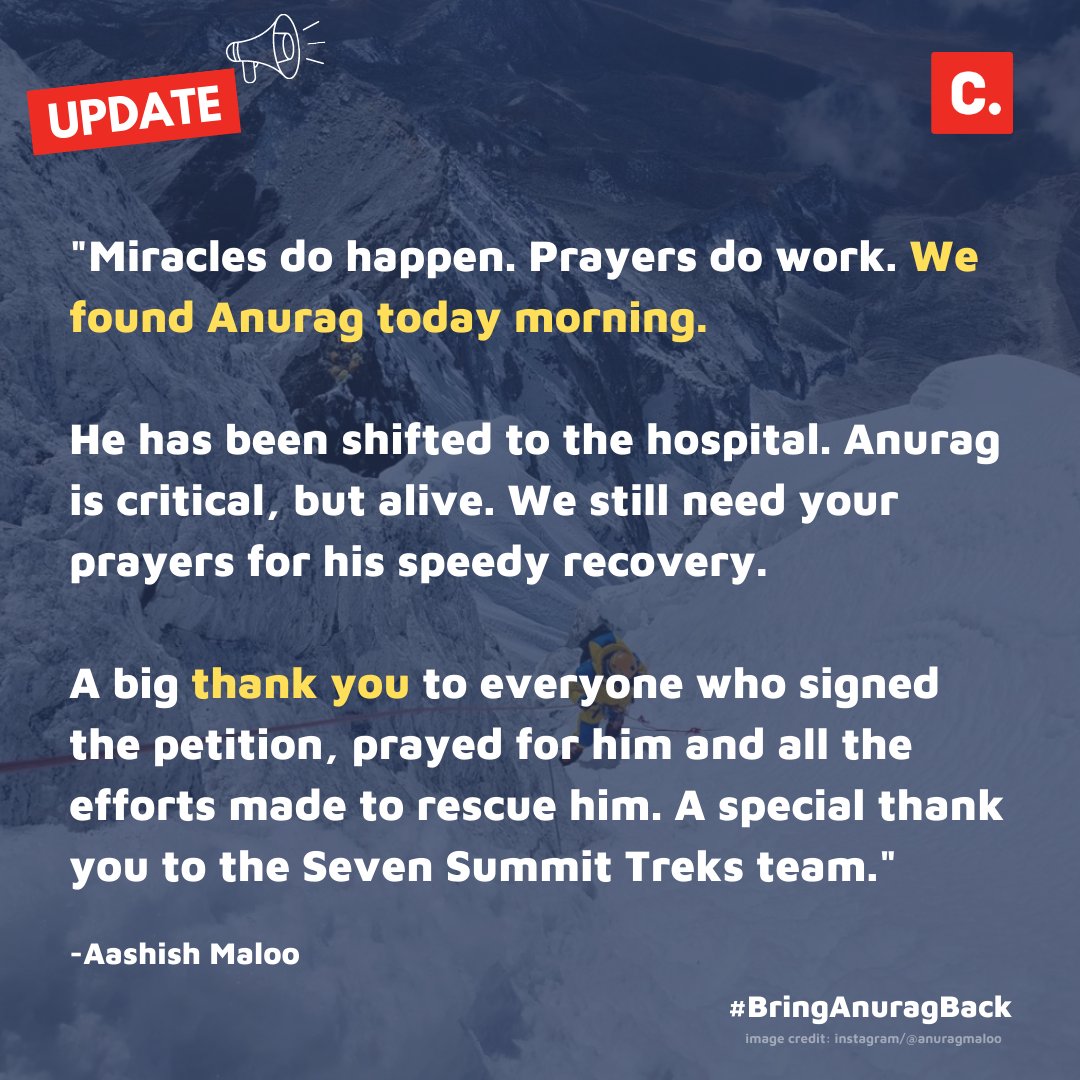 ChangeOrg_India's tweet photo. "Miracles do happen. Prayers do work. We found Anurag this morning!

We need your prayers for his speedy recovery."

- Aashish Maloo

#BringAnuragBack ❤️ https://t.co/I2mGeb3Zn2