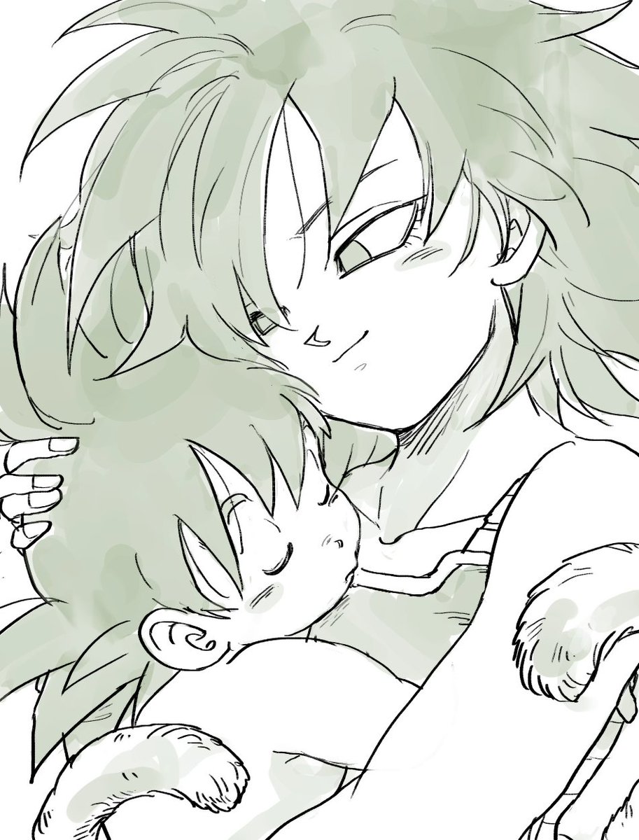"heh hey little Kakarot you need to get some sleep silly head. There you go."

She was laying on the bed with her son then getting up holding him close rocking him to sleep then he sleeps then laying down holding her son falling asleep with him