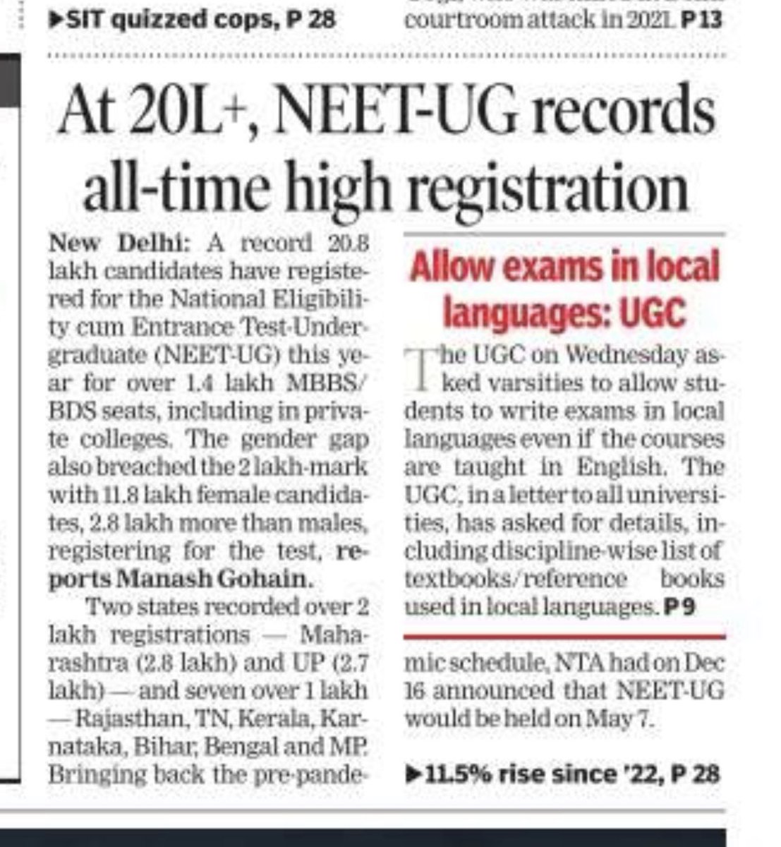 manashTOI's tweet photo. The biggest #NEETUG2023 so far, a @timesofindia report 👇
https://t.co/6hldSJrYej https://t.co/ft7sYN98Iz