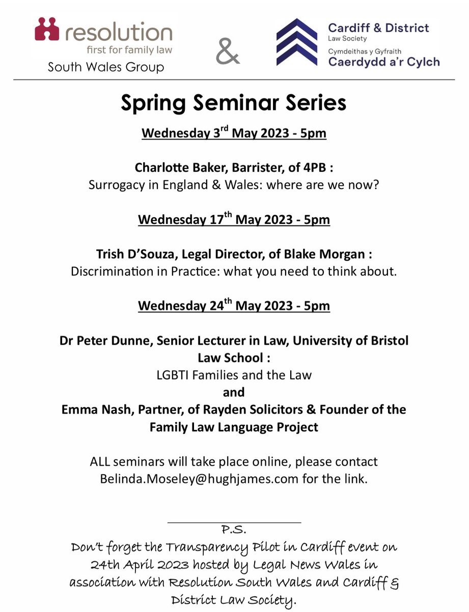 Aysha Chouhdary (@ayshachouhdary) on Twitter photo 💡 Some informative Spring Seminars lined up by <a href="/ResFamilyLaw/">Resolution</a> South Wales Group and <a href="/CardiffLawSoc/">Cardiff Law Society</a> 👇🏼Please do email our wonderful Chair Belinda Moseley (or myself if it’s easier) if you would like to join these remotely 🏴
<a href="/JenineAbdo/">Jenine Abdo</a> <a href="/EmmaWConsulting/">Emma Waddingham</a> 💡 Some informative Spring Seminars lined up by <a href="/ResFamilyLaw/">Resolution</a> South Wales Group and <a href="/CardiffLawSoc/">Cardiff Law Society</a> 👇🏼Please do email our wonderful Chair Belinda Moseley (or myself if it’s easier) if you would like to join these remotely 🏴
<a href="/JenineAbdo/">Jenine Abdo</a> <a href="/EmmaWConsulting/">Emma Waddingham</a>