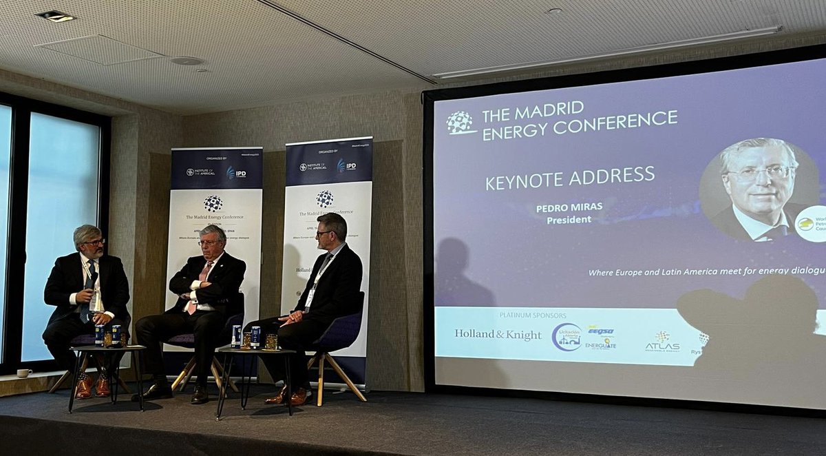 IOA_Energy's tweet photo. #MadridEnergy2023 rolls into day 2 with opening keynote conversation with Pedro Miras, President @worldpetroleum 

Redefining the energy transition policy framework and need to set clear CO2 reduction targets that allows the market &amp; innovation to meet goals and objectives is key https://t.co/G4FQKuf0OP