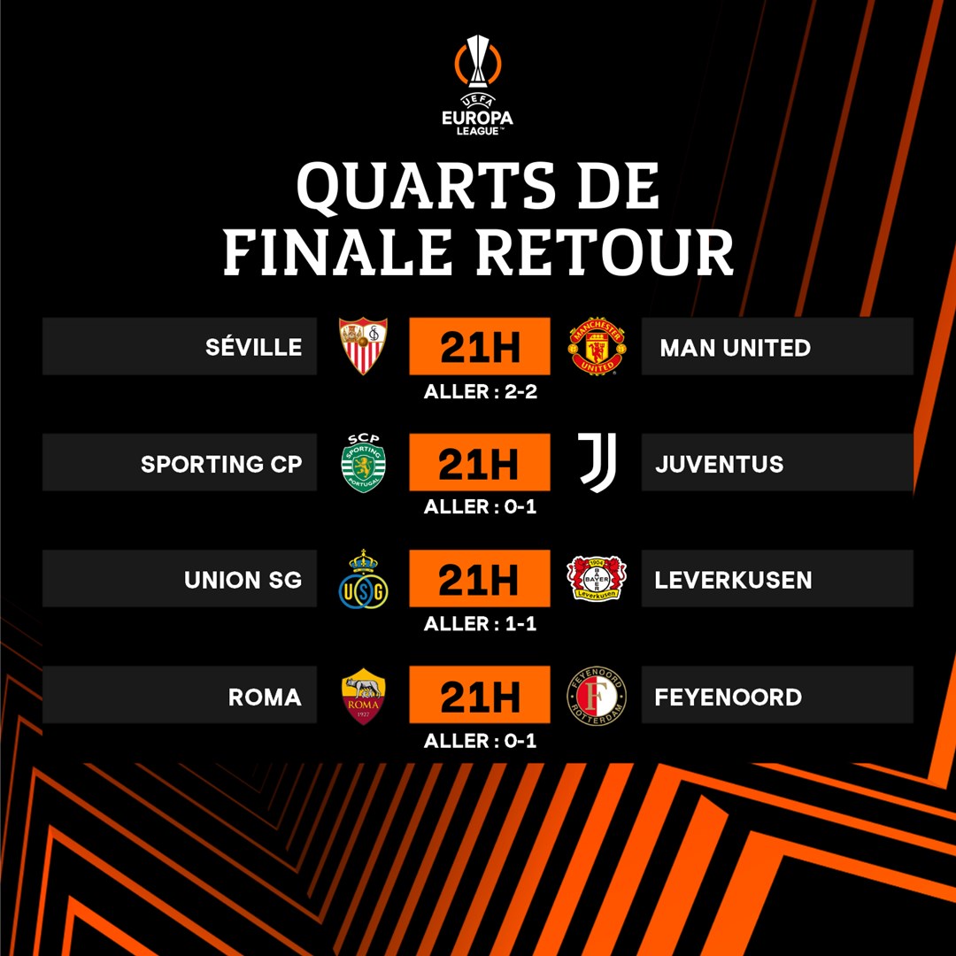 UEFAcom_fr's tweet photo. 🥳Place aux quarts de finale retour #UEL
#SEVMU | #ROMFEY | #SCPJUV | #USGLEV https://t.co/P7v7PE76hj
