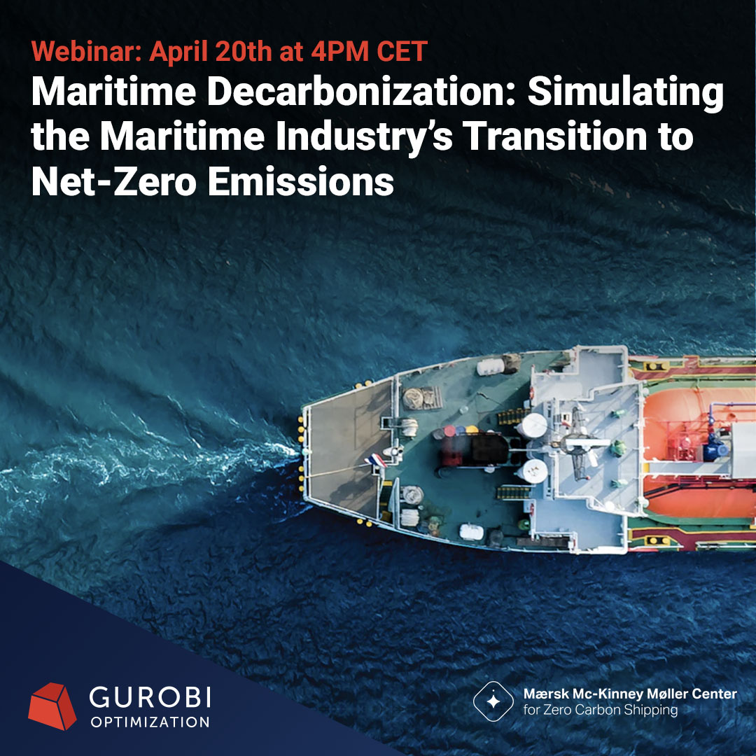 Don't miss the webinar with the Mærsk Mc-Kinney Møller Center for Zero Carbon Shipping today at 4PM CET. Learn how they support maritime decarbonization by modelling likely transition scenarios towards net-zero emissions for the industry. Register here: gurobi.com/events/maritim…