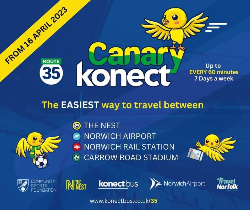 konectbuses's tweet image. With our new #Route35, #CanaryKonect, you can commute between...

⚽️ - The Nest
✈️ - Norwich Airport 
🏠 - Cromer Road
🎰 - Aylsham Road
🚆 - Norwich Rail Station
🍔 - Riverside
⚽️ - Carrow Road

Buses run up to every 60 minutes, 7 days a week!

konectbus.co.uk/35