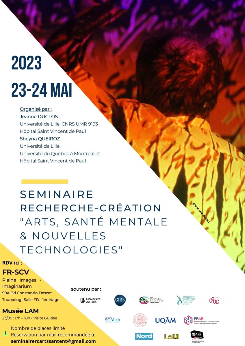 FR_SCV's tweet photo. RDV les 23-24 mai @FR_SCV  , artistes, chercheurs et cliniciens/praticiens se retrouvent pour présenter des projets régionaux et internationaux autour du thème "Arts, Santé Mentale et Nouvelles Technologies"
Pour y participer, adressez un mail à : seminairercartssantent@gmail.com https://t.co/ZQyZ2iYydX