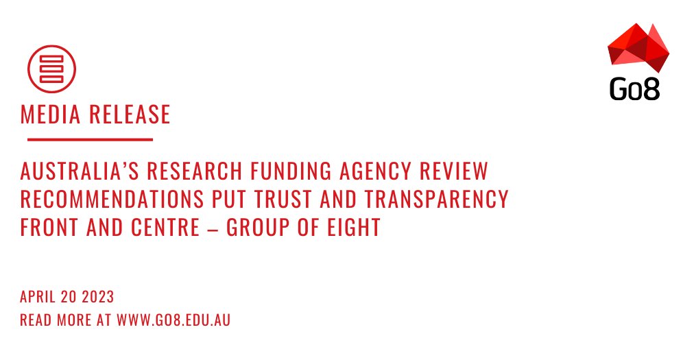 GroupOfEight's tweet photo. The ARC review is a vital first step towards ensuring Australia’s research funding agency is fit for purpose and can meet the future needs of the nation, said #Go8 CE Vicki Thomson.
#Go8MediaRelease: https://t.co/BQSnnjPh9a https://t.co/dPkyL1Ov6W