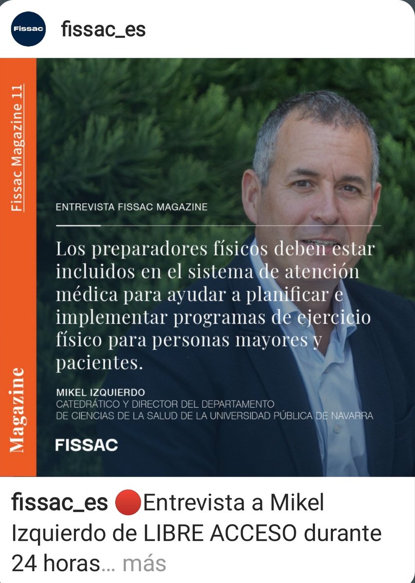 🗣️Entrevista a @mikelizquierdo_  en @Fissac_es    
👉uno de los investigadores más influyentes a nivel internacional en el área del #ejerciciofísico y la #salud
#actividadfisica 
#envejecimientosaludable 
🔗👇
fissac.com/conversacion-c…
@mugimenteuskadi