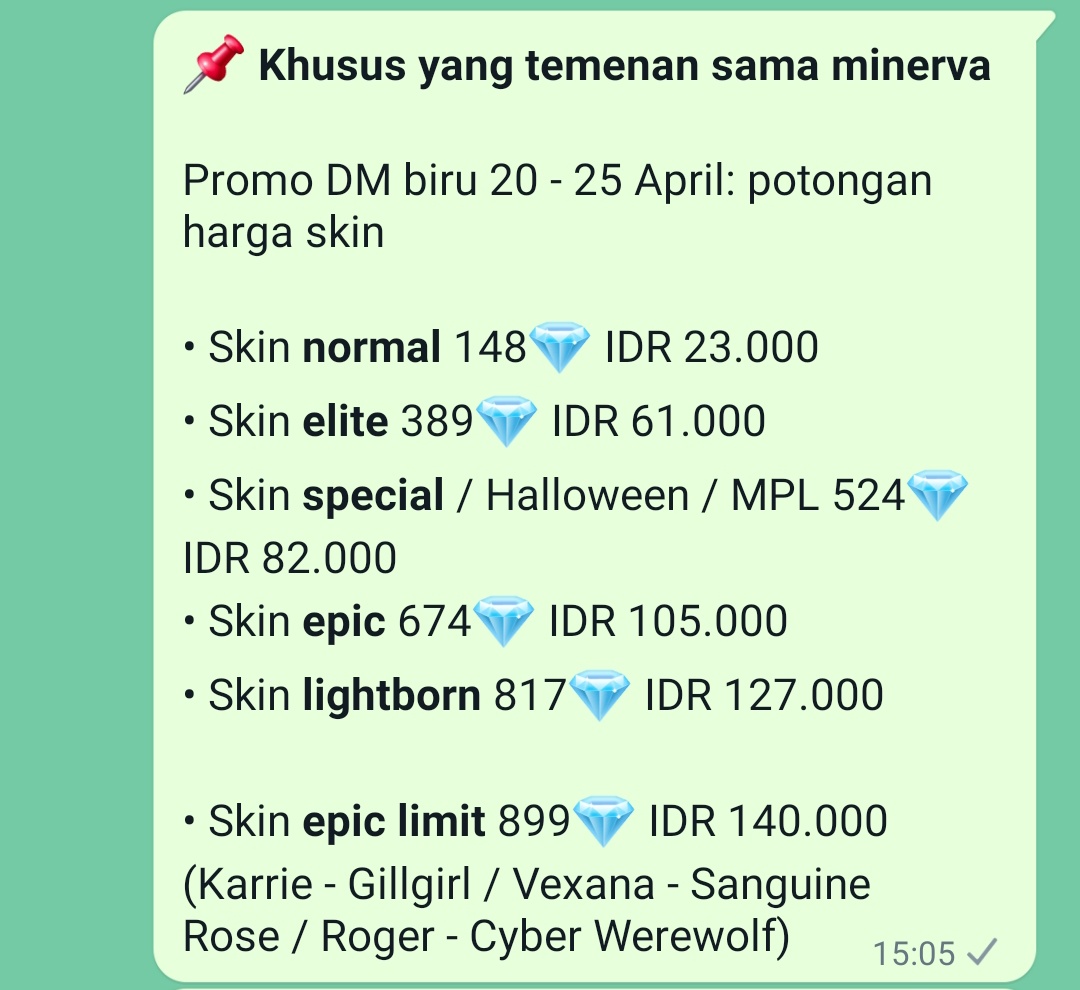 kolektorstore's tweet photo. Pricelist gift skin buat yang udah temenan sama akun utamaku 🫶 https://t.co/WBYhSMcK5C