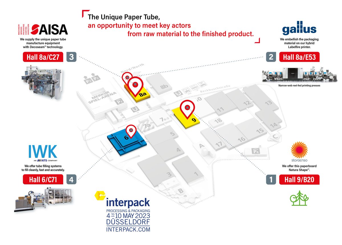 In collaboration with <a href="/Gallus_Group/">Gallus</a>, <a href="/storaenso/">Stora Enso</a> &amp; @IWK_Verpackung, #Aisa will showcase at #Interpack2023 the Sustainable Tube Packaging Path. Visiting the show? Be sure to collect your map &amp; free hand cream paper tube! hubs.la/Q01Mb4_D0