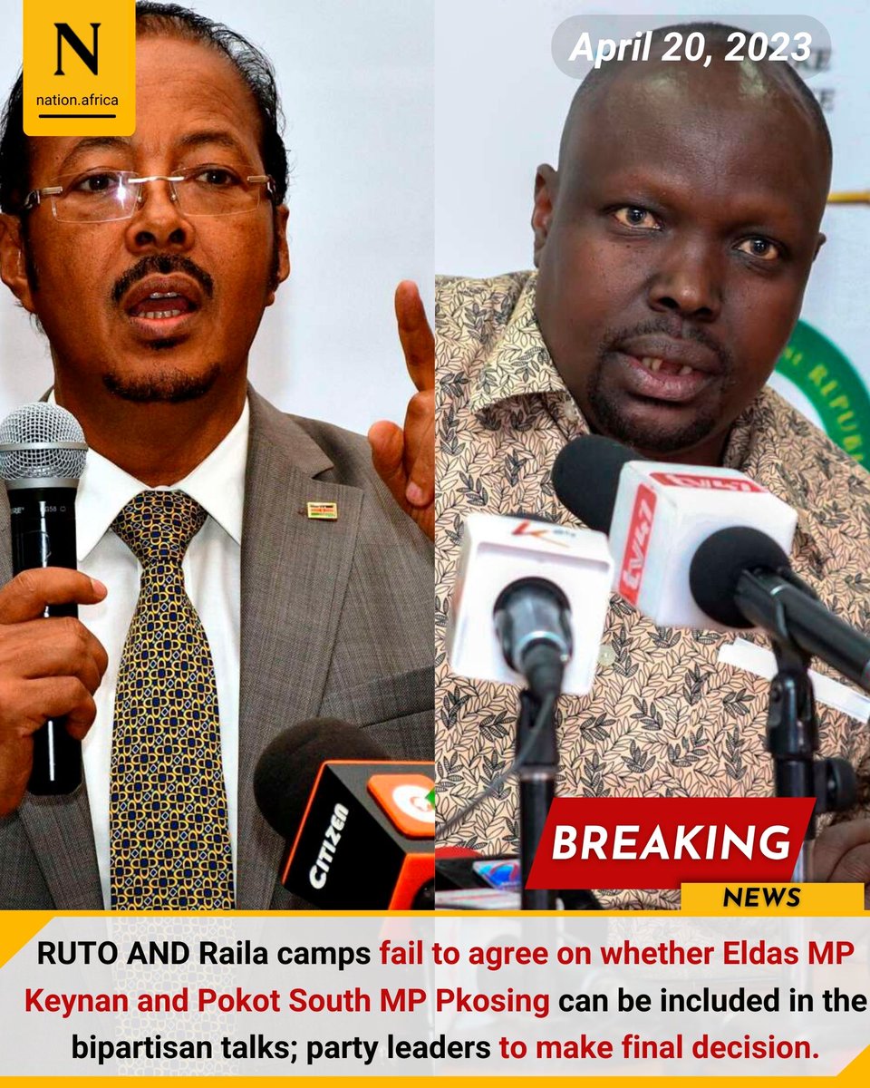 RUTO AND Raila camps fail to agree on whether Eldas MP Keynan and Pokot South MP Pkosing can be included in the bipartisan talks; party leaders to make final decision.

nation.africa/kenya/news/pol…
