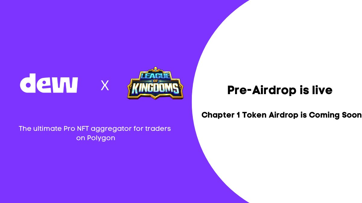 lokverse's tweet photo. 📢📢
Thrilled to Announce our Partnership🥳

@Dew_HQ, Pro- Polygon NFT aggregator, is launching a Pre-Airdrop NOW. Everyone who traded NFTs is qualified for the Token Airdrop.

🚀🚀Giving Away 5⃣0⃣ Early Access Codes:

1⃣ Follow @LeagueKingdoms, @Dew_HQ
2⃣Like♥️/RT/Tag 3 Friends https://t.co/PfrevGdnrS