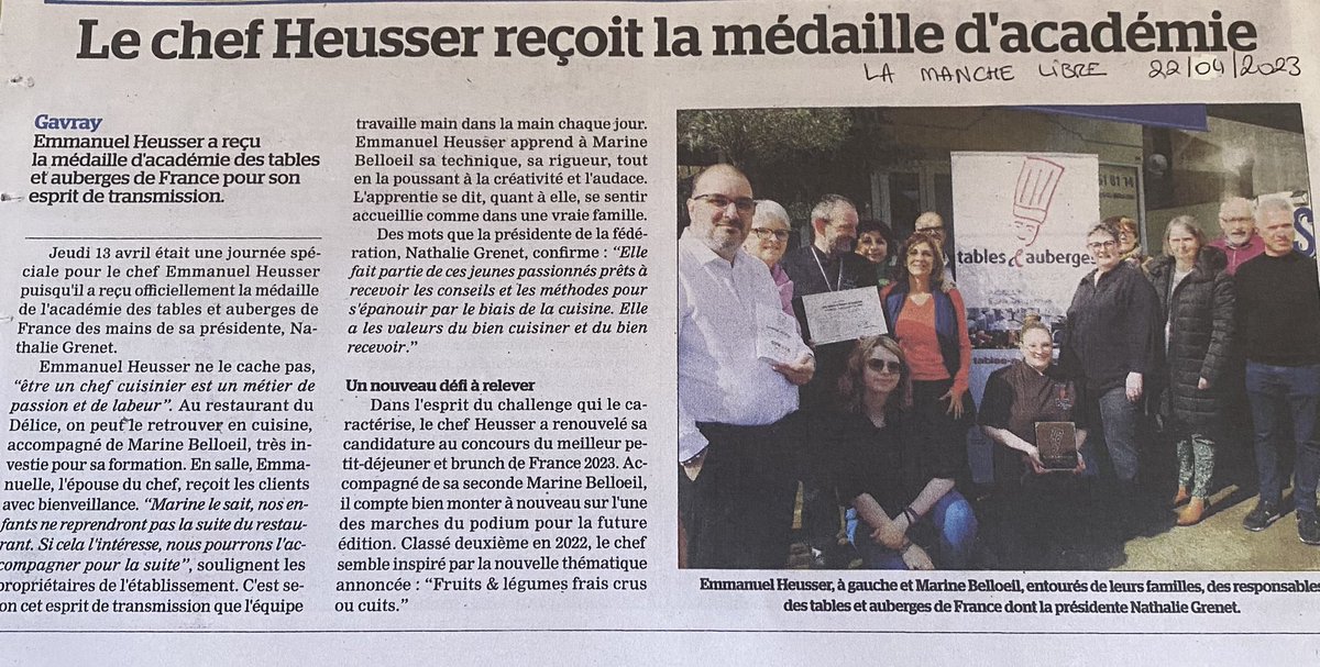 Chef_e_heusser's tweet photo. #bonjourtwitter Ce matin dans @lamanchelibre  #chef #granville #lamanche #afmr @FERRANDIParis @MicheleLaroque #gavray #AFP https://t.co/X2jglsWAST