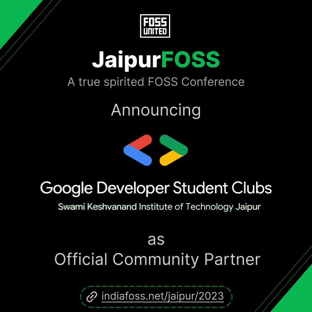jaipurfoss's tweet photo. GDSC SKIT is now our official Community partners guys 🥳

GDSC SKIT 🤝 JaipurFOSS
#JaipurFOSS #rajasthan  #opensource
#technology
@NagpurFOSS @punefoss 
@MumbaiFOSS https://t.co/YdInSD3JUV