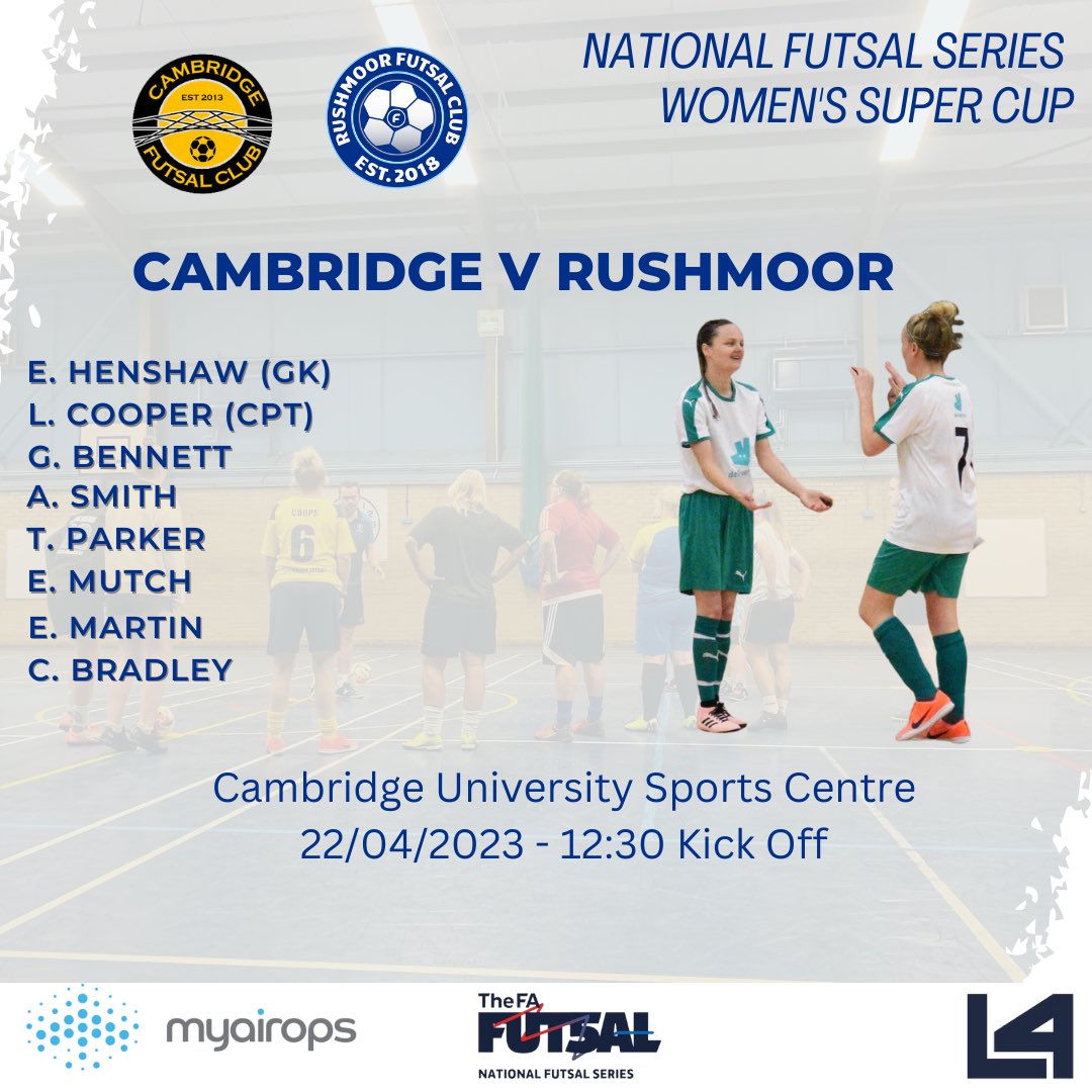 A chance to get to the last 8 of the <a href="/FA_NFS/">FA National Futsal Series</a> League Cup? Good luck ladies 🙂

We take a slender 11-8 lead to <a href="/CamFutsalClub/">Cambridge Futsal Club</a> on Saturday but we can’t wait to see what the next stage of this adventure brings.

<a href="/myairops/">myairops</a> @Rushmoor_Futsal <a href="/RCFCLadies/">Rushmoor Community FC Women</a>