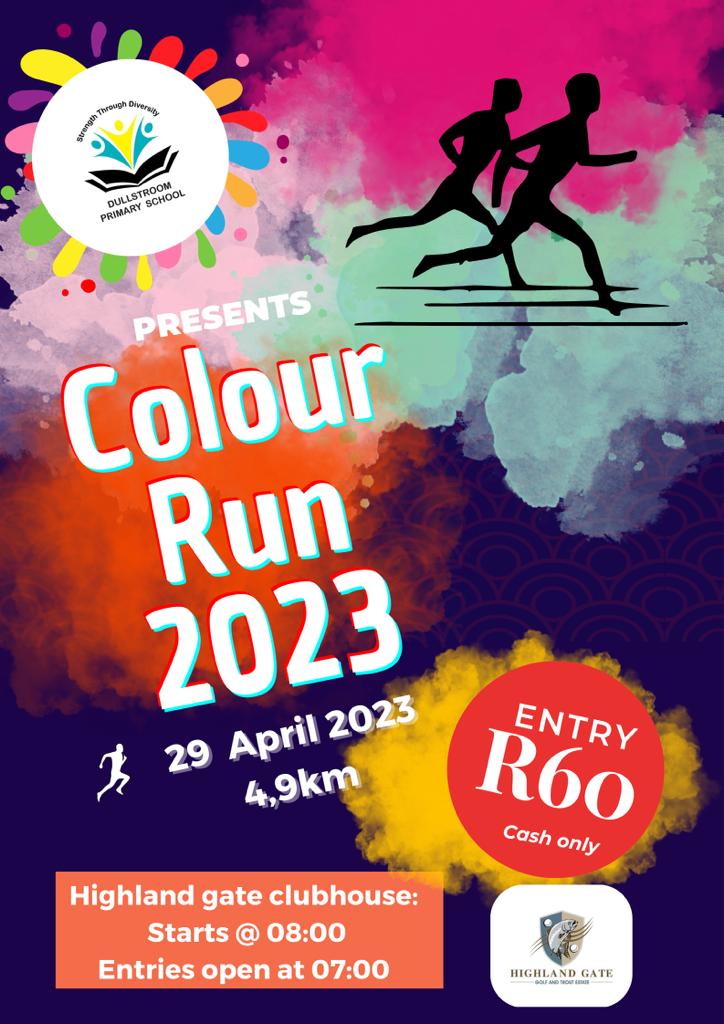 DullstroomSA's tweet photo. Highland Gate in Dullies will be buzzing with excitement on the 29/04!  Dullstroom Primary school hosts a colorful event - a color run. Promising to be a fun-filled day for runners &amp; spectators alike, with participants expected to be doused in a rainbow of colors along the route. https://t.co/UFotAdzKJM